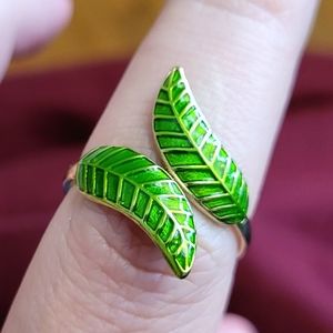 Green Golden Banana Leaf One Size Fits All Adjustable Ring